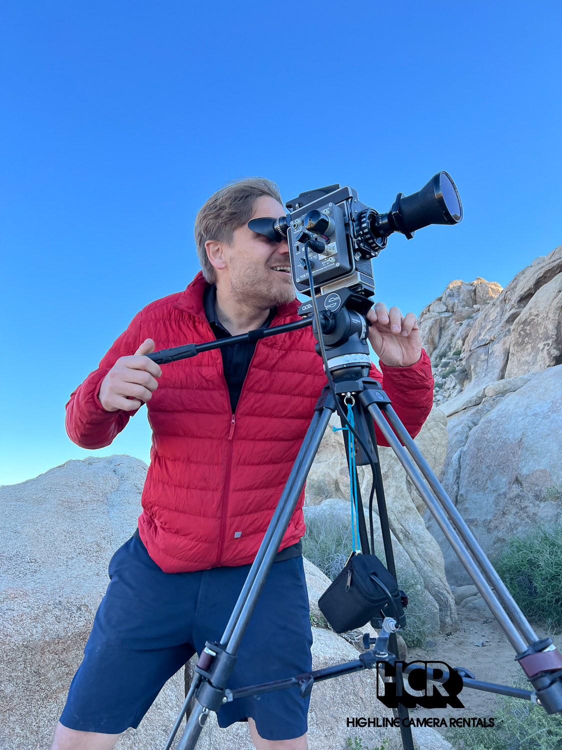 Man operating camera in Angeles Crest forest