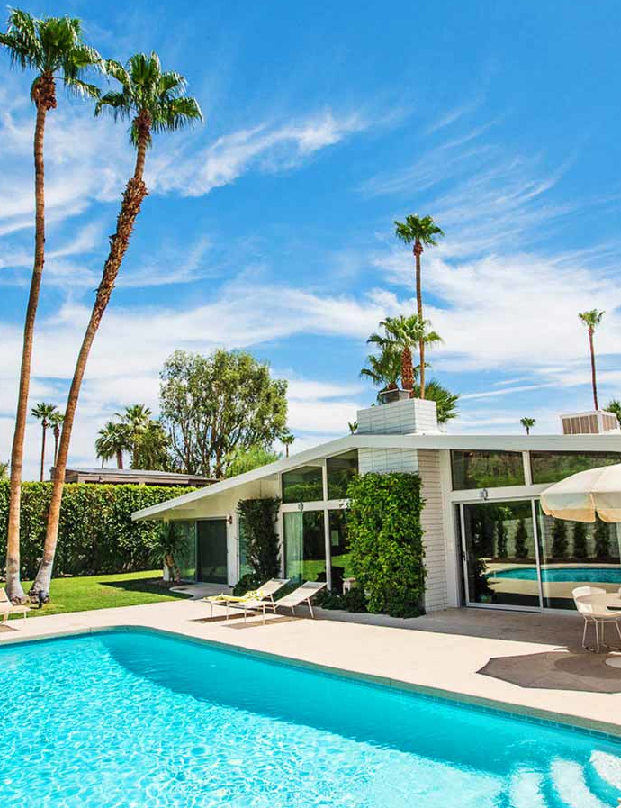 Completed mid-century modern architecture project with pool, Los Angeles