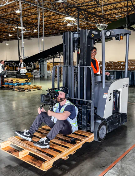 Forklift operations filmed for logistics video production