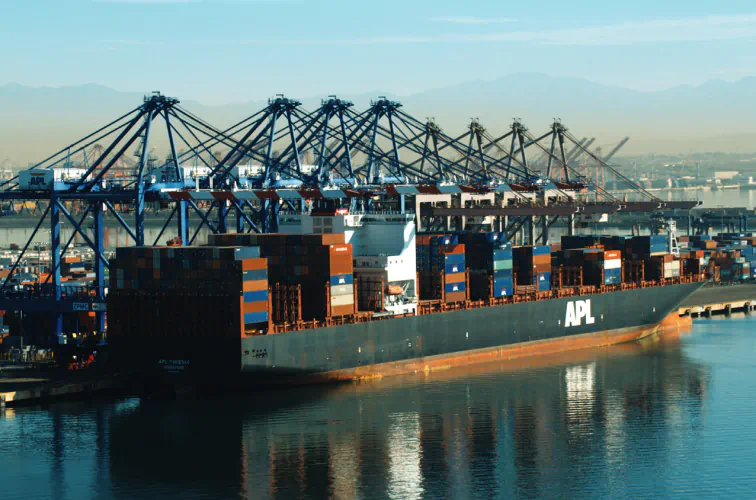 Freighter ship at the Port of Los Angeles captured during an aerial photography flight