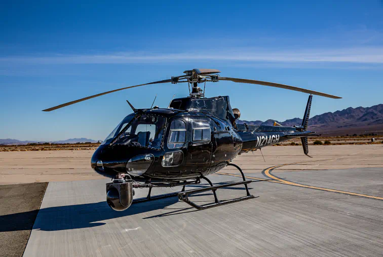 Helicopter refueling before an aerial photography flight over Los Angeles