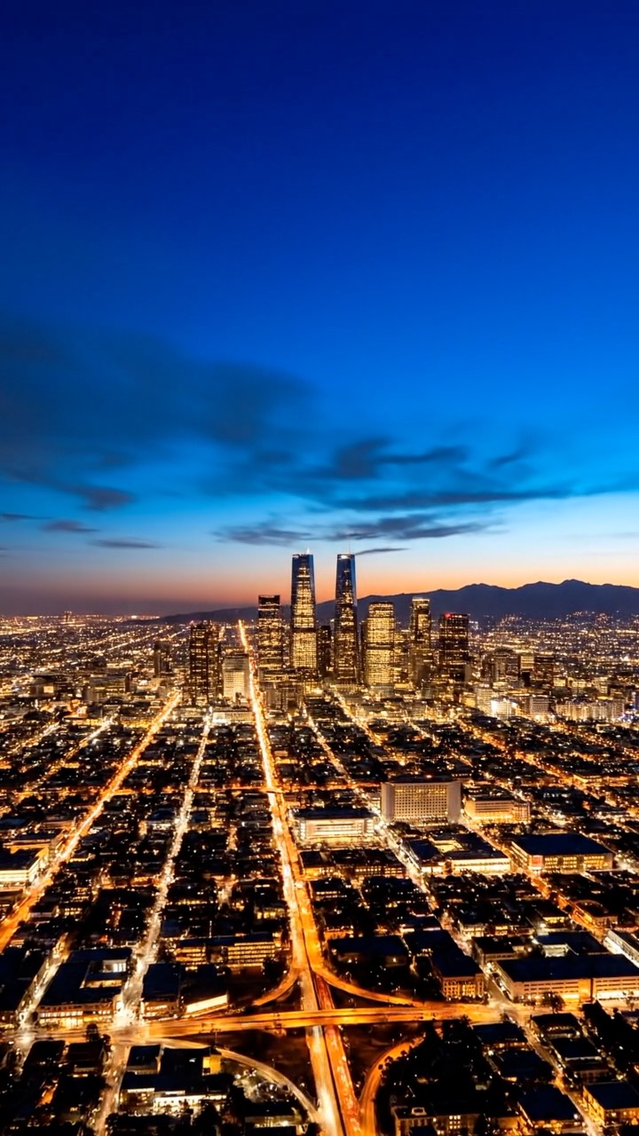 Los Angeles skyline at night, a backdrop used in corporate video production