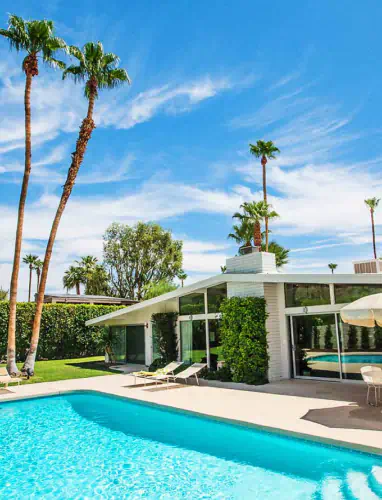 Midcentury modern home with pool featured in architectural video production