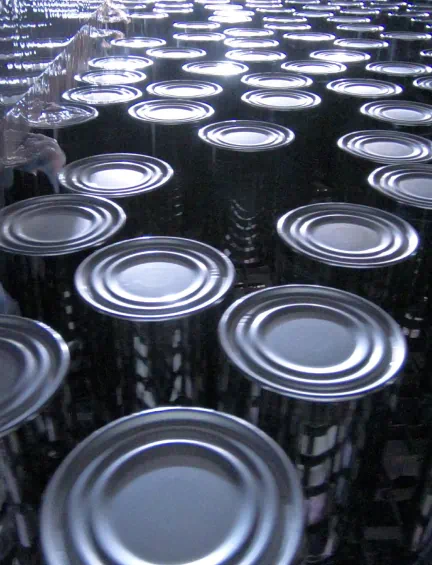 Stacked cans on the Silgan Containers manufacturing line